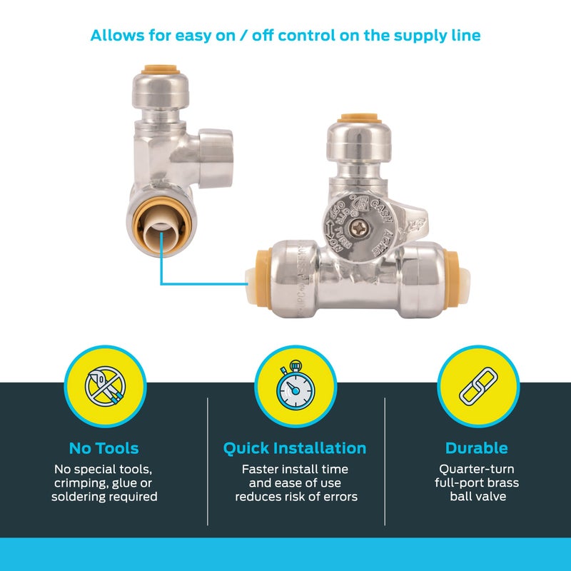 SharkBite 1/2 x 1/2 x 1/4 Inch Compression Tee Stop Valve, Push-to-Connect Chrome Brass Plumbing Fitting, 24987A - Image 3